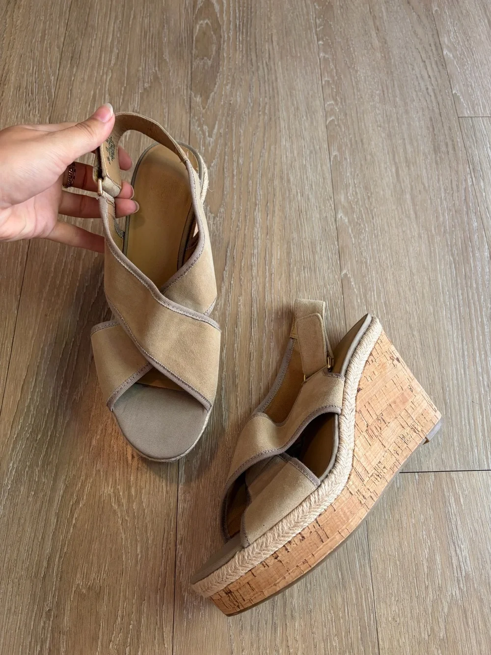 Franco Sarto Beige Cork Espadrille Wedge Sandals